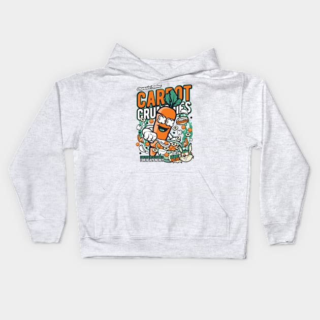 Retro Cereal Box Carrot Crunchies // Junk Food Nostalgia // Cereal Lover Kids Hoodie by Now Boarding